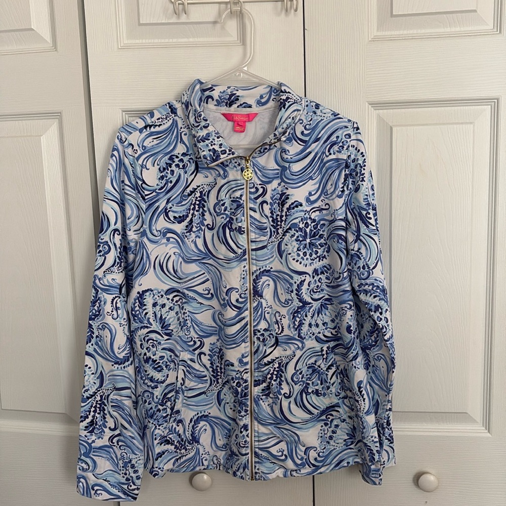 Lily Pulitzer white and blue zip up jacket
